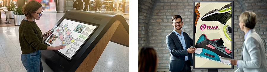 Tilted kiosk installation & portrait.